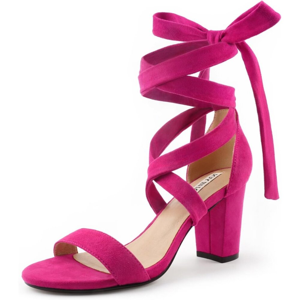 Women's Lace Up Heels 3 Inch Chunky Block Heel Strappy Sandal